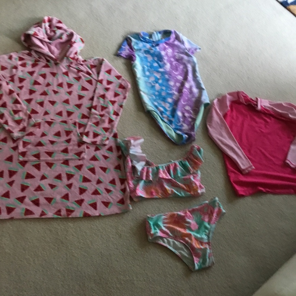 Girls Pink Watermelon Hoodie  towel & Swim Set - Pink/Multi